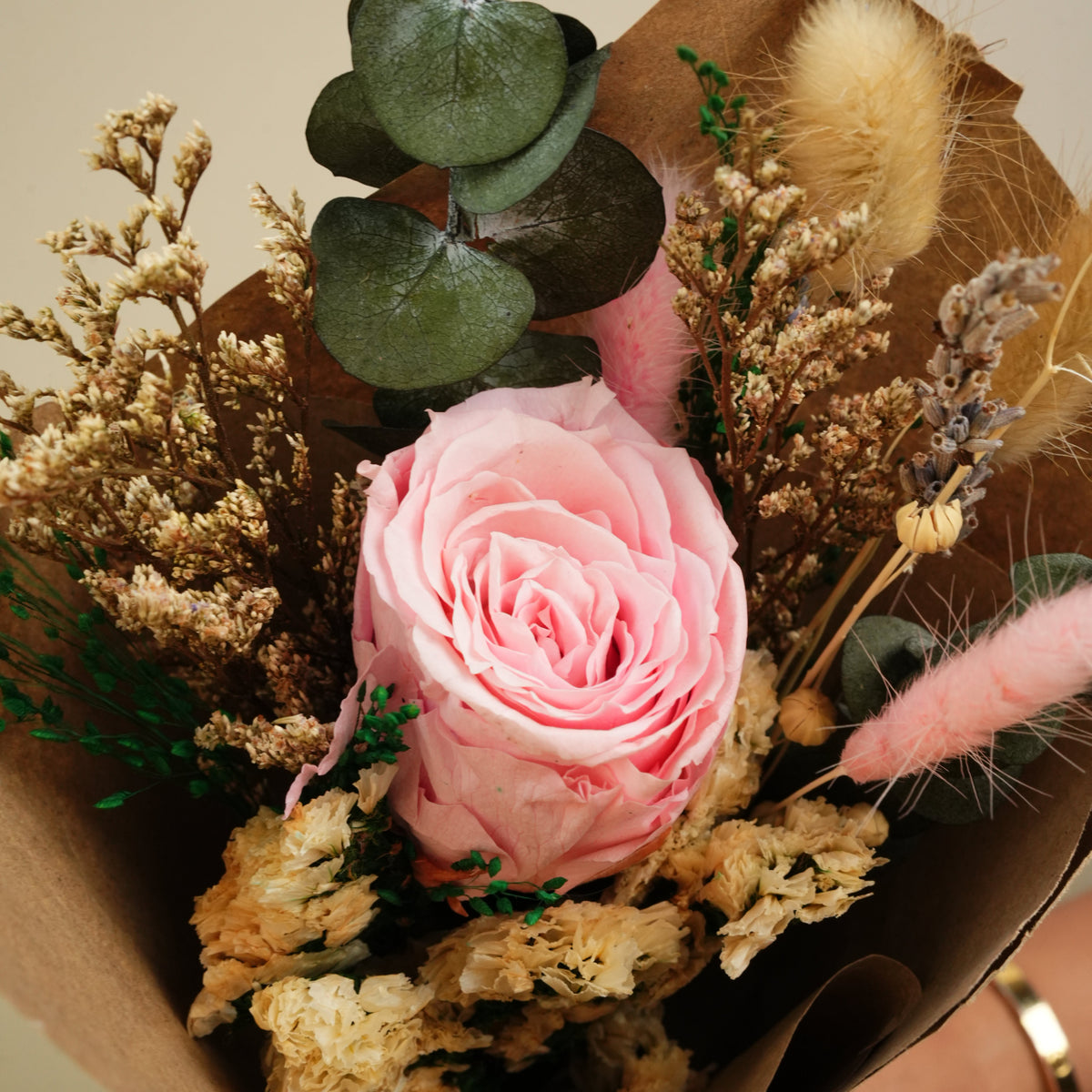 Handmade pink rose dried flower bouquet