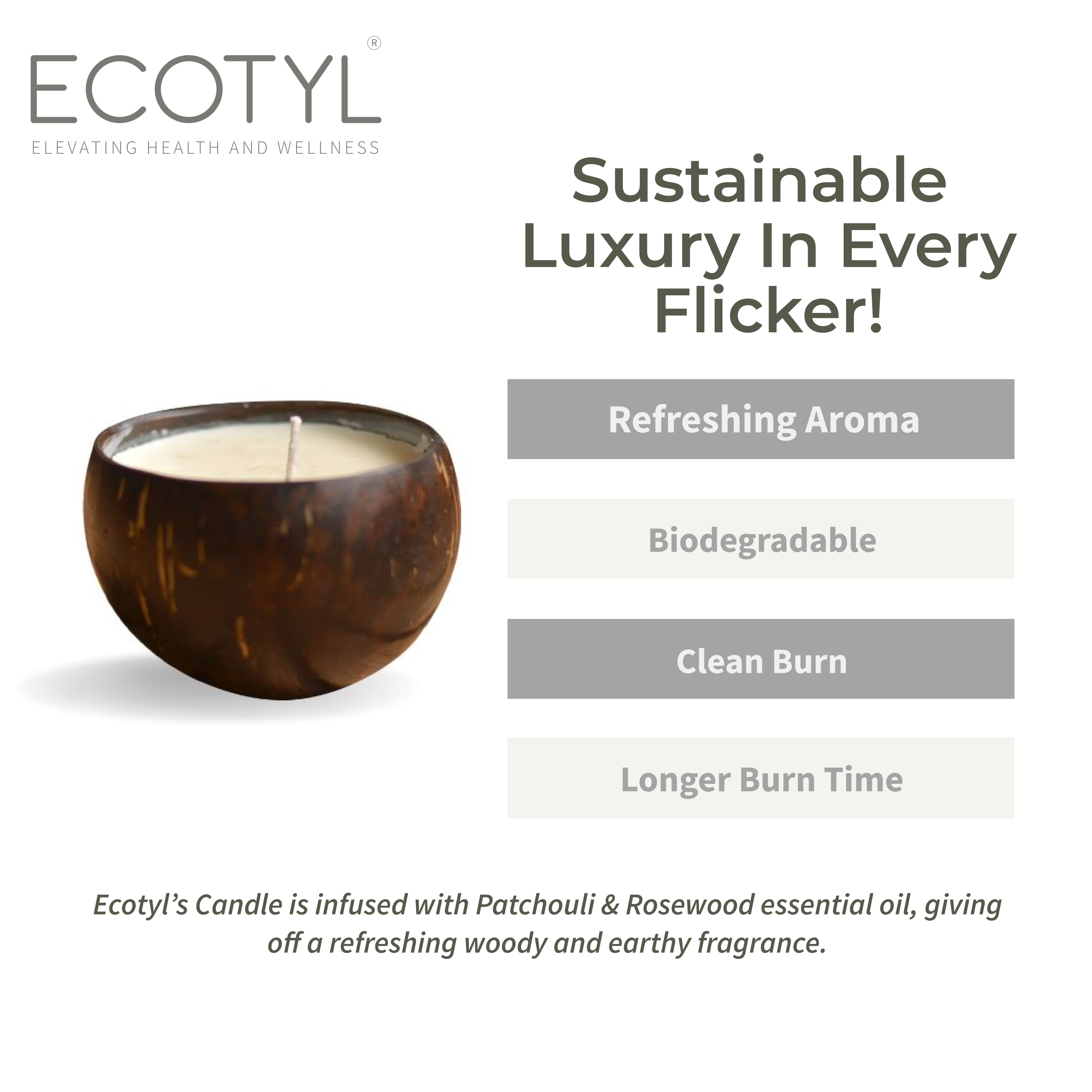 Coconut Shell Candle - Patchouli & Rosewood - Ecotyl - 100% Organic I Sustainable