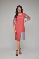 Contrast Half Sleeves Hemp Shift Dress