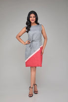 Contrast Sleeveless Hemp Shift Dress