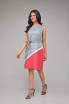 Contrast Sleeveless Hemp Shift Dress
