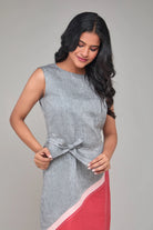 Contrast Sleeveless Hemp Shift Dress