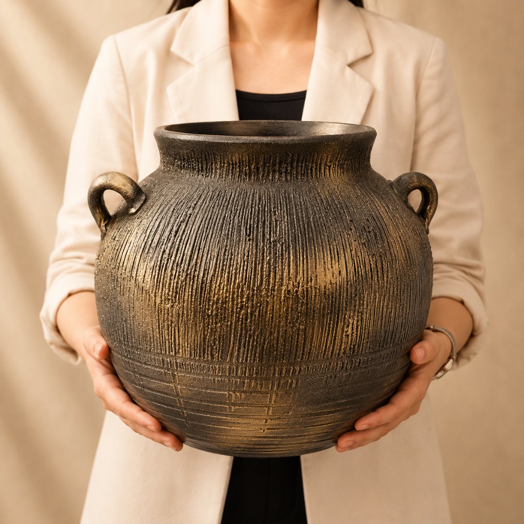 Noir Gold Heritage Matka Vase - https://artecasa.in/