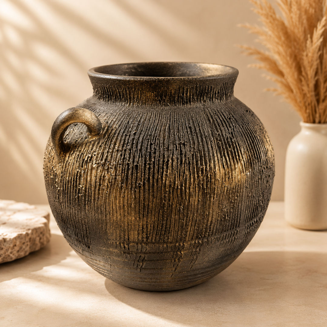 Noir Gold Heritage Matka Vase - https://artecasa.in/