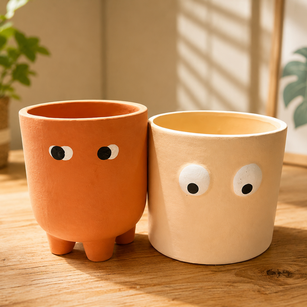 Grande Form Large Face Planter Set of 2 – Orange & White - https://artecasa.in/