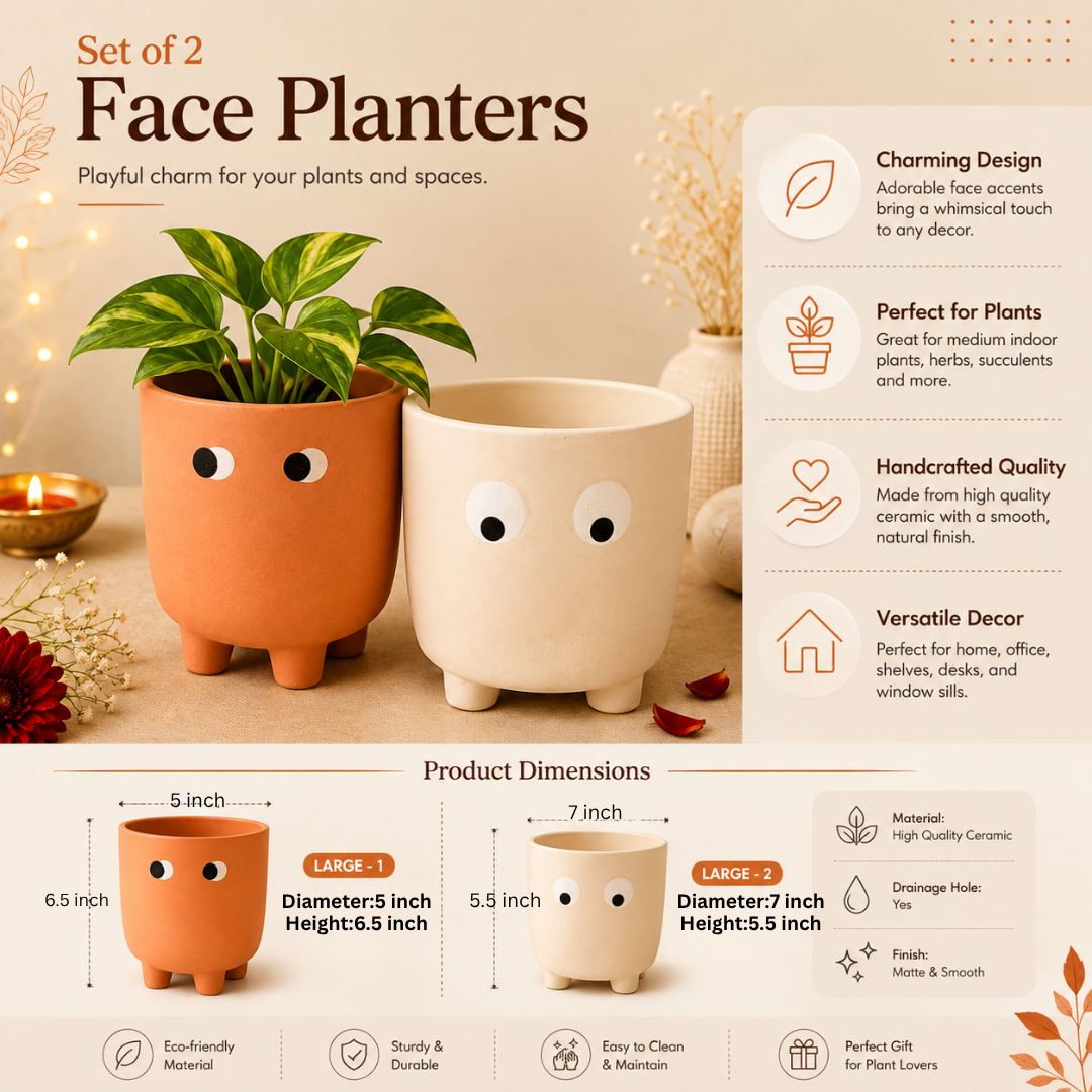 Grande Form Large Face Planter Set of 2 – Orange & White - https://artecasa.in/