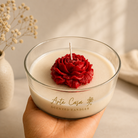 Crimson Rose Round Sculptural Candle | Red Carnation Scented Soy Wax Candle - https://artecasa.in/
