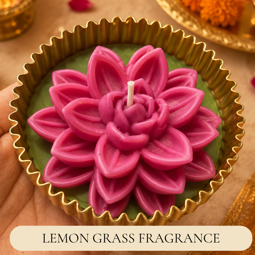 Mehfil Bloom Green & Pink Urli Flower Candle – Festive Diwali Décor - https://artecasa.in/