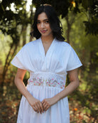 Eknoor Hand-Embroidered Midi Dress – hand-embroidered 100% cotton – RASRA MAI
