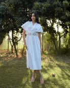 Eknoor Hand-Embroidered Midi Dress – hand-embroidered 100% cotton – RASRA MAI