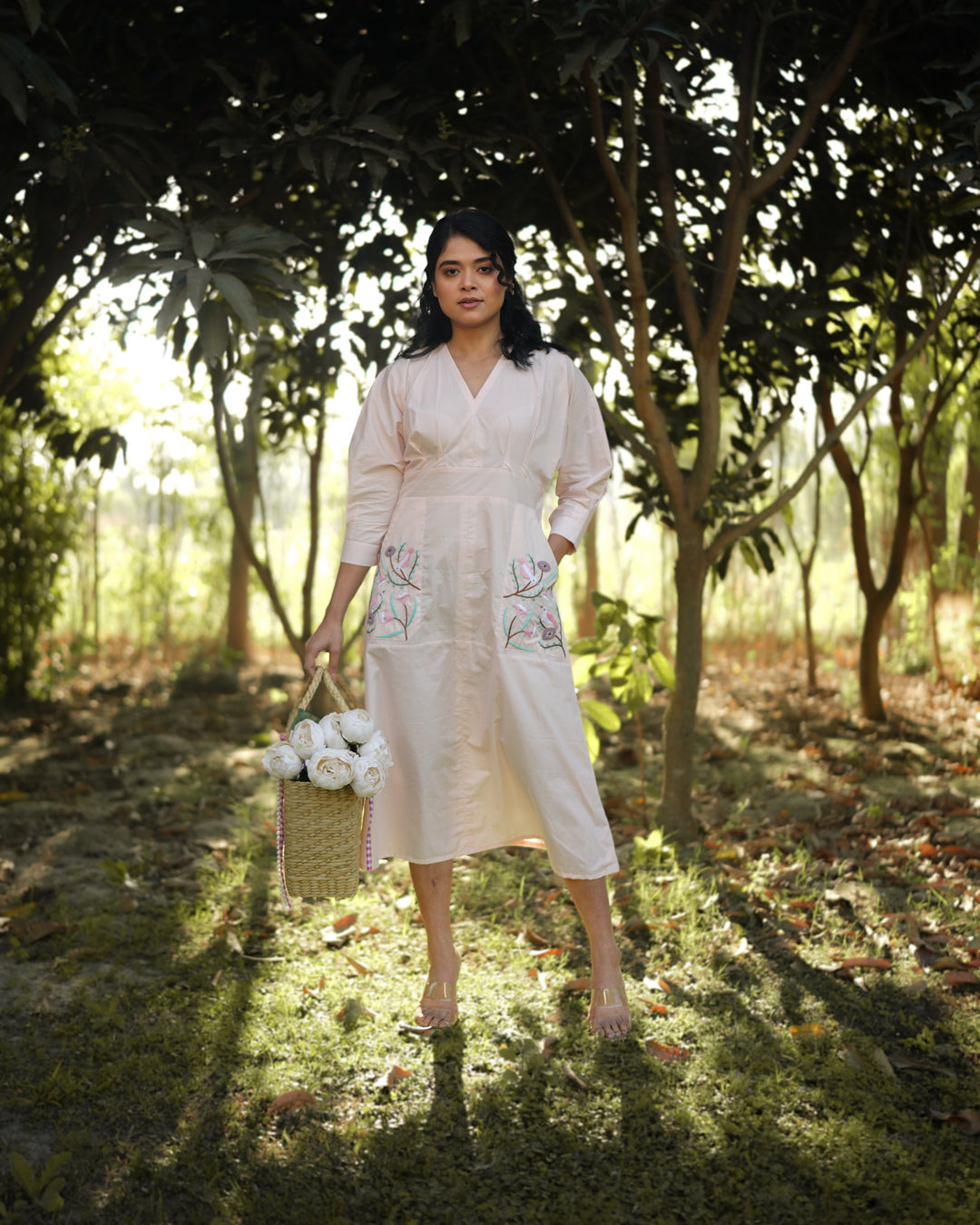 Isshani Hand-Embroidered Midi Dress – hand-embroidered 100% cotton – RASRA MAI