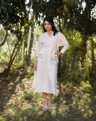 Isshani Hand-Embroidered Midi Dress – hand-embroidered 100% cotton – RASRA MAI