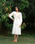 Naiinaa Hand-Embroidered Midi Dress – hand-embroidered 100% cotton – RASRA MAI