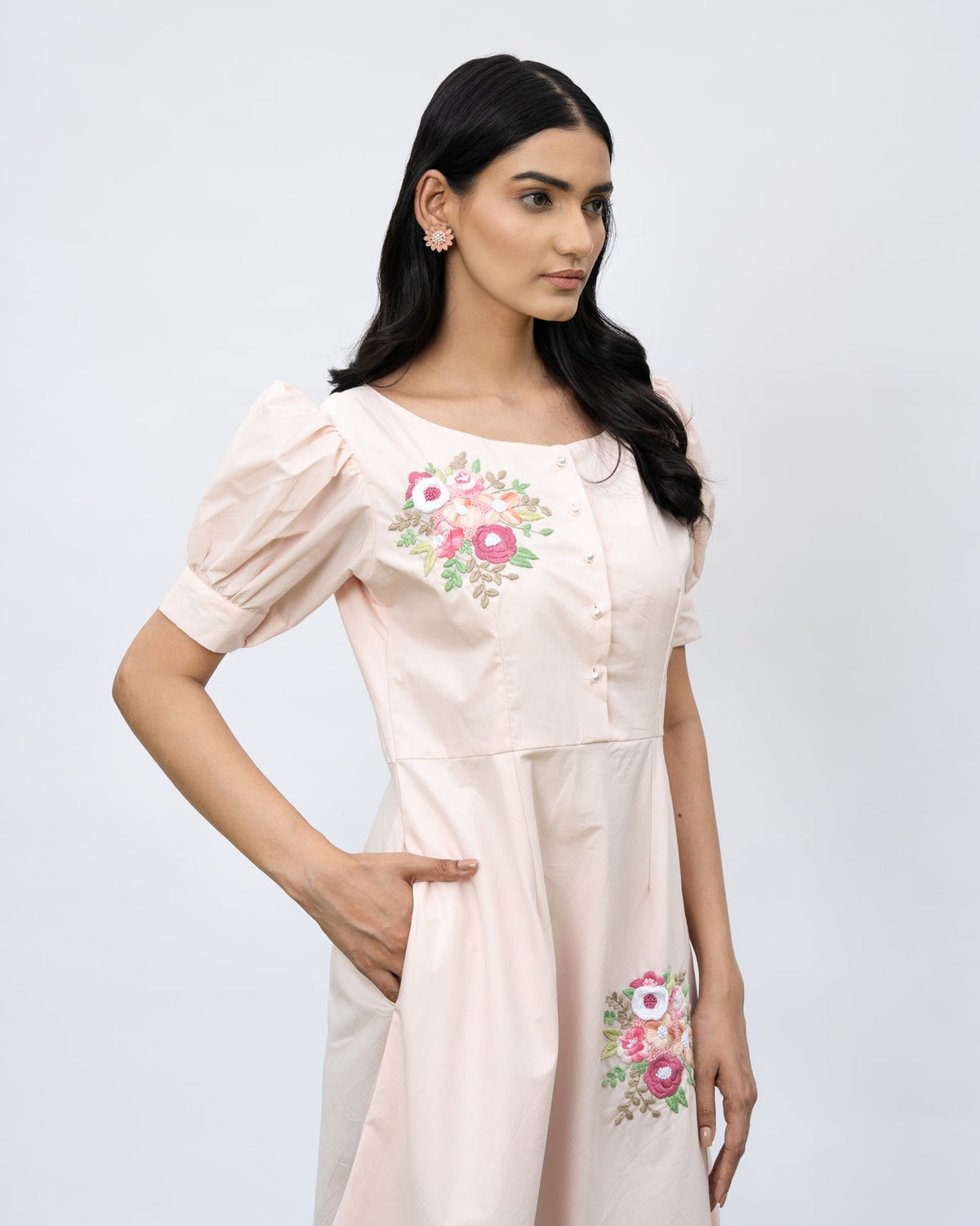 Taisha Hand-Embroidered Midi Dress – hand-embroidered 100% cotton – RASRA MAI