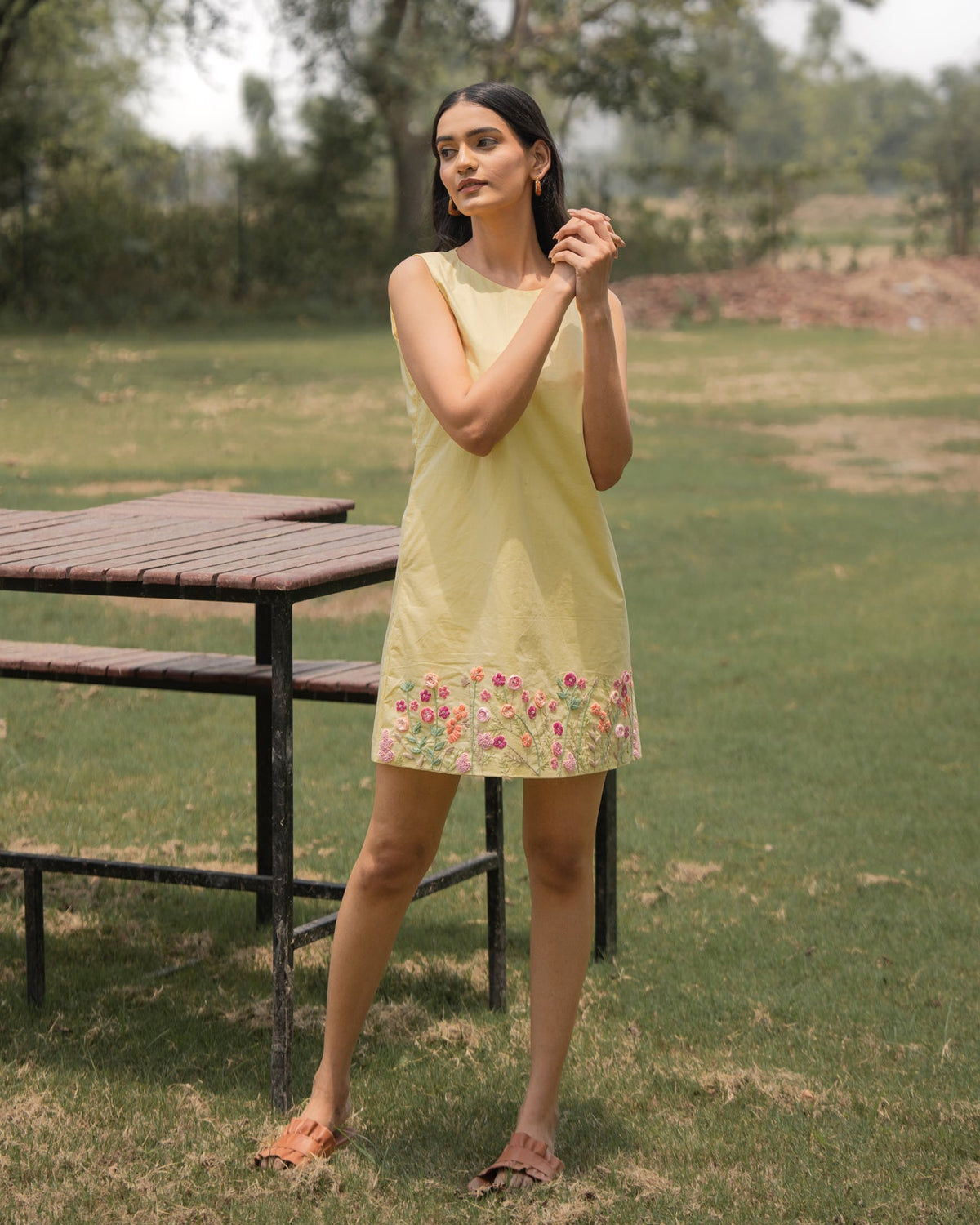 Jahnvi Hand-Embroidered Short Dress – hand-embroidered 100% cotton – RASRA MAI