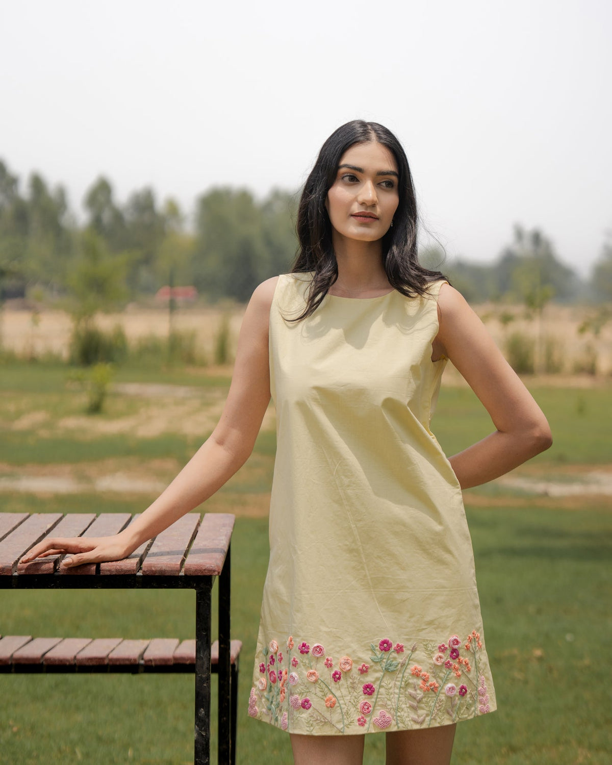 Jahnvi Hand-Embroidered Short Dress – hand-embroidered 100% cotton – RASRA MAI