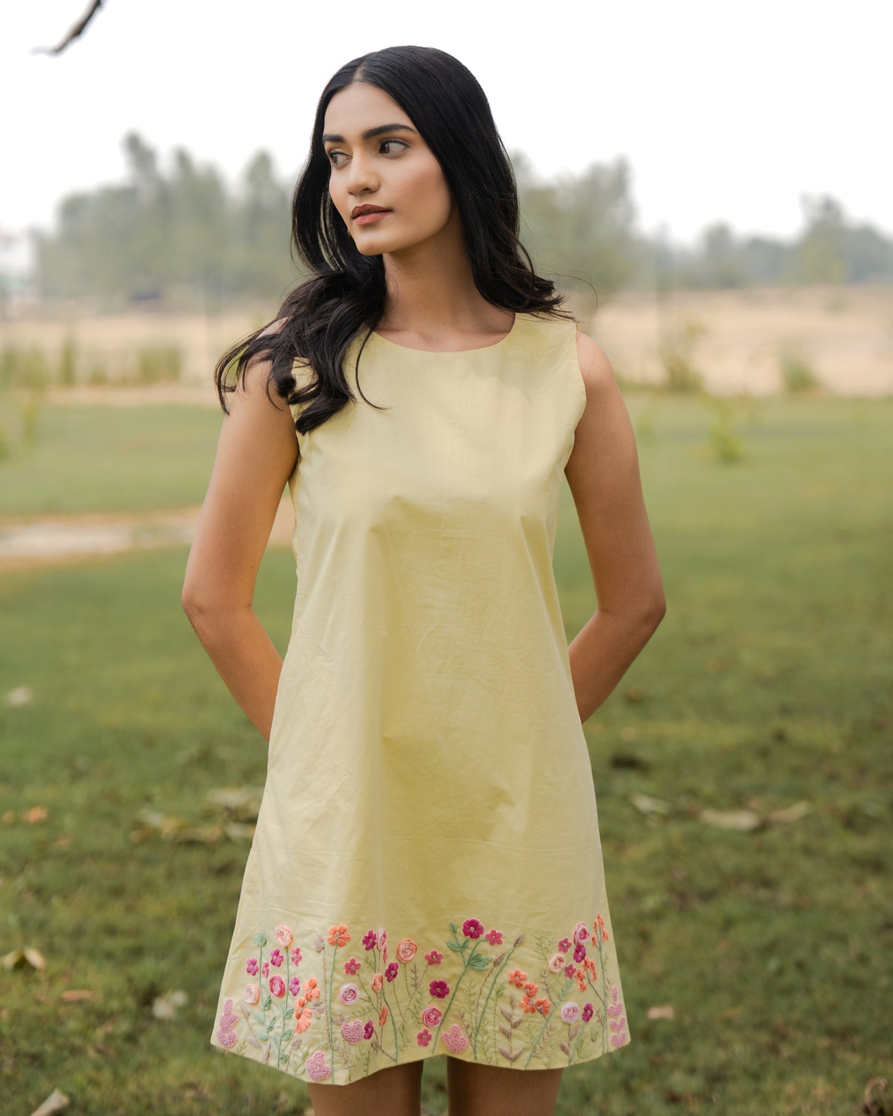 Jahnvi Hand-Embroidered Short Dress – hand-embroidered 100% cotton – RASRA MAI