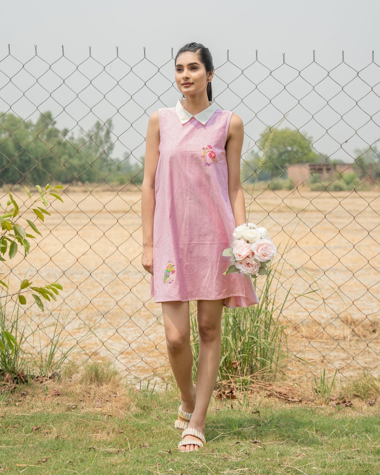 Anaya Hand-Embroidered Short Dress – hand-embroidered 100% cotton – RASRA MAI