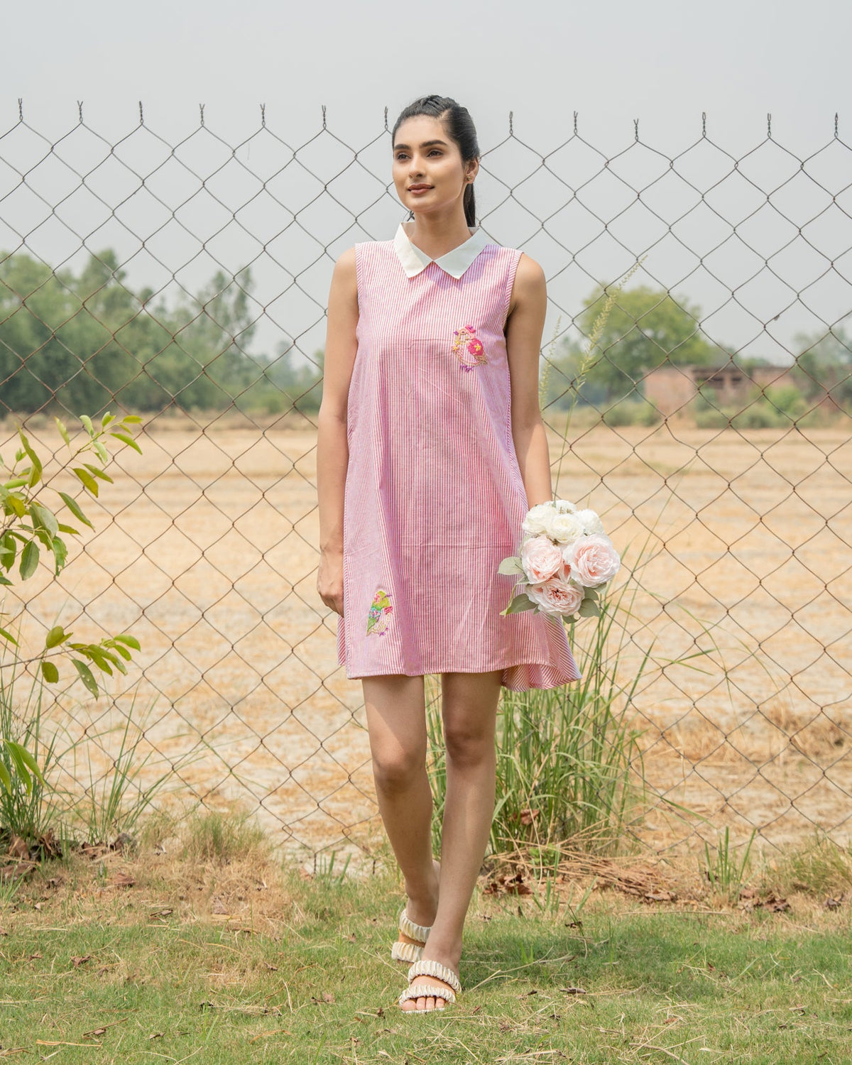 Anaya Hand-Embroidered Short Dress – hand-embroidered 100% cotton – RASRA MAI