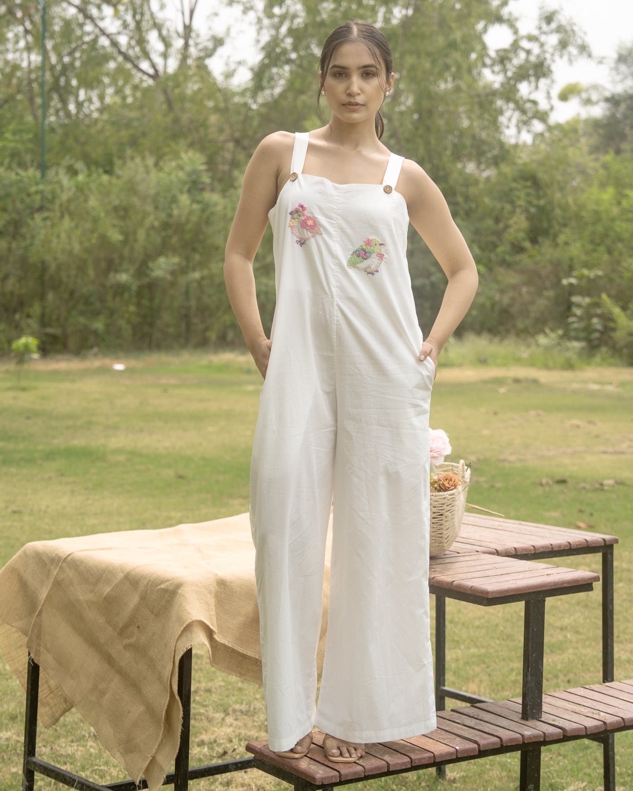 Meeraa Hand-Embroidered Jumpsuit – hand-embroidered 100% cotton – RASRA MAI