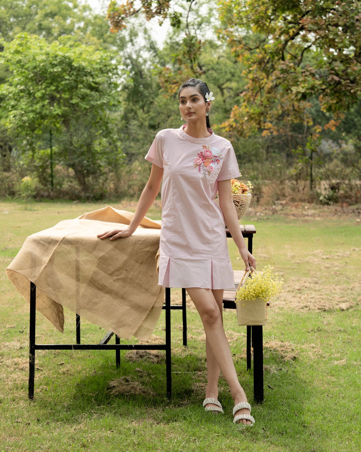 Joi Hand-Embroidered Short Dress – hand-embroidered 100% cotton – RASRA MAI