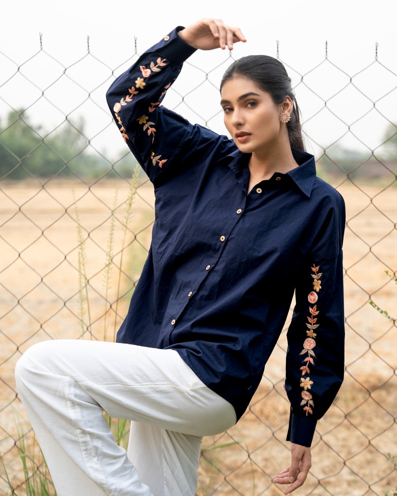Navyaa Hand-Embroidered Shirt – hand-embroidered 100% cotton – RASRA MAI