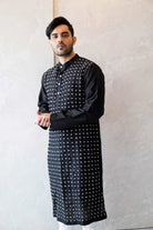 Anantha-Men's  Chanderi Hand Embroidered Straight Kurta-bihart