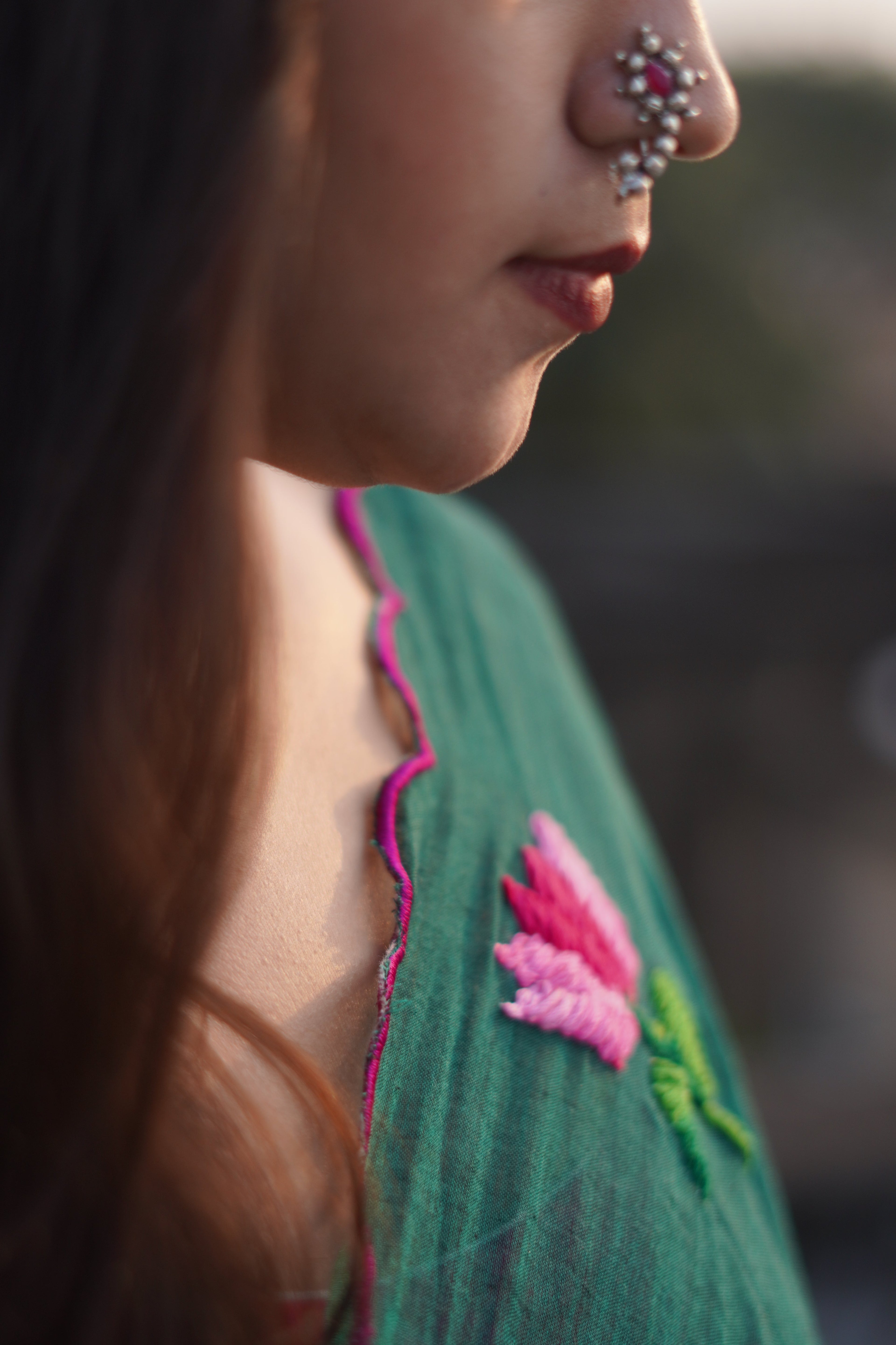Lotus Lake embroidered mulmul cotton saree, a lightweight breathable saree for summer wear and everyday elegance.