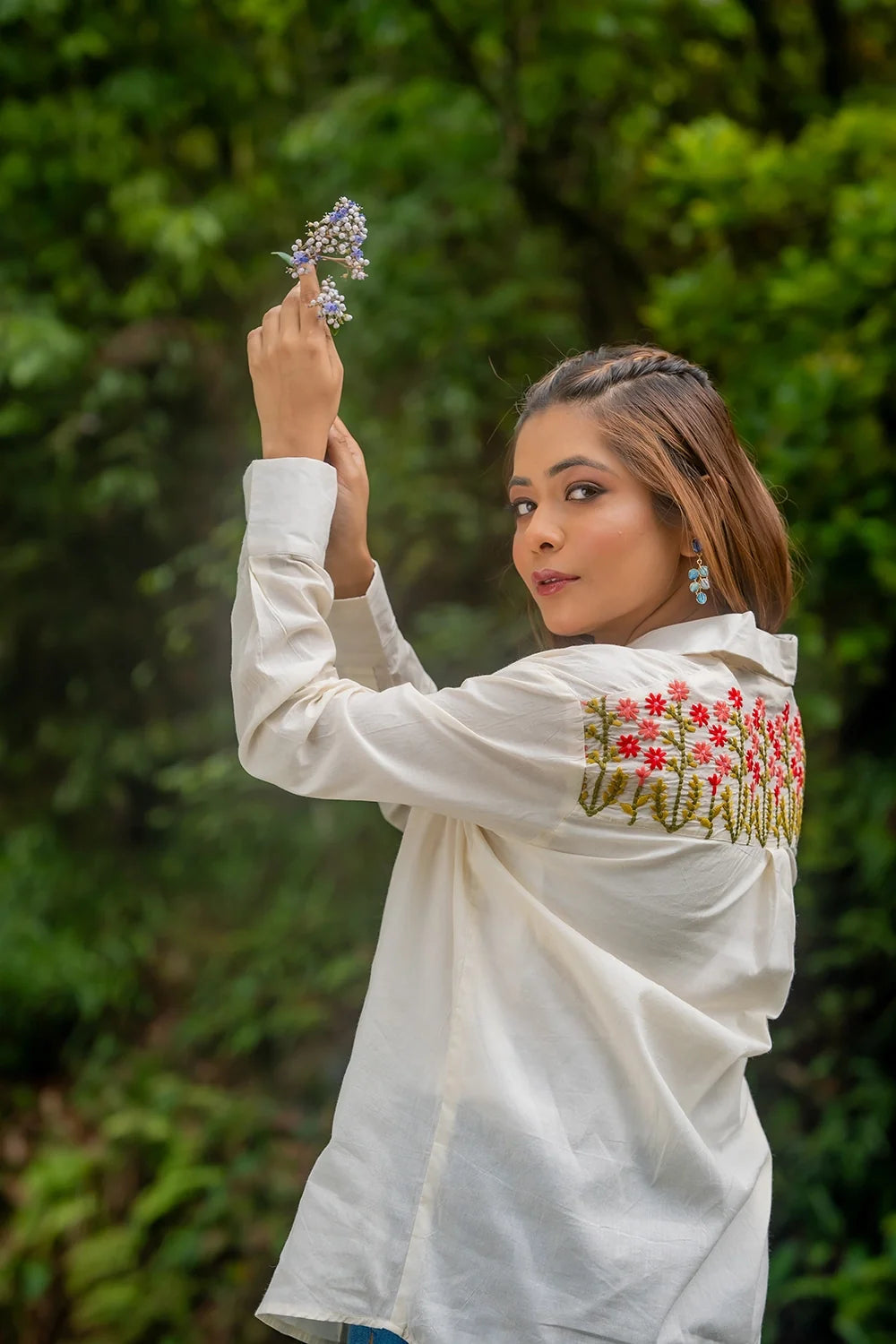 Cream Soft Bloom Embriodered Cotton Shirt-Sutra Art of Clothing