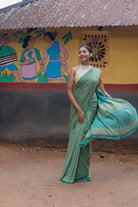 Handloom Sea Green Check Mul Cotton Saree-Sutra Art of Clothing