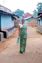 Handloom Sea Green Check Mul Cotton Saree-Sutra Art of Clothing