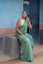 Handloom Sea Green Check Mul Cotton Saree-Sutra Art of Clothing