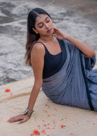 Handloom Grey Pure Cotton Jamdani Saree with Black Border