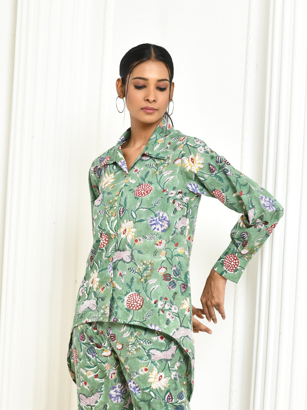 Dhanvi Handprinted Women's cotton shirt-1