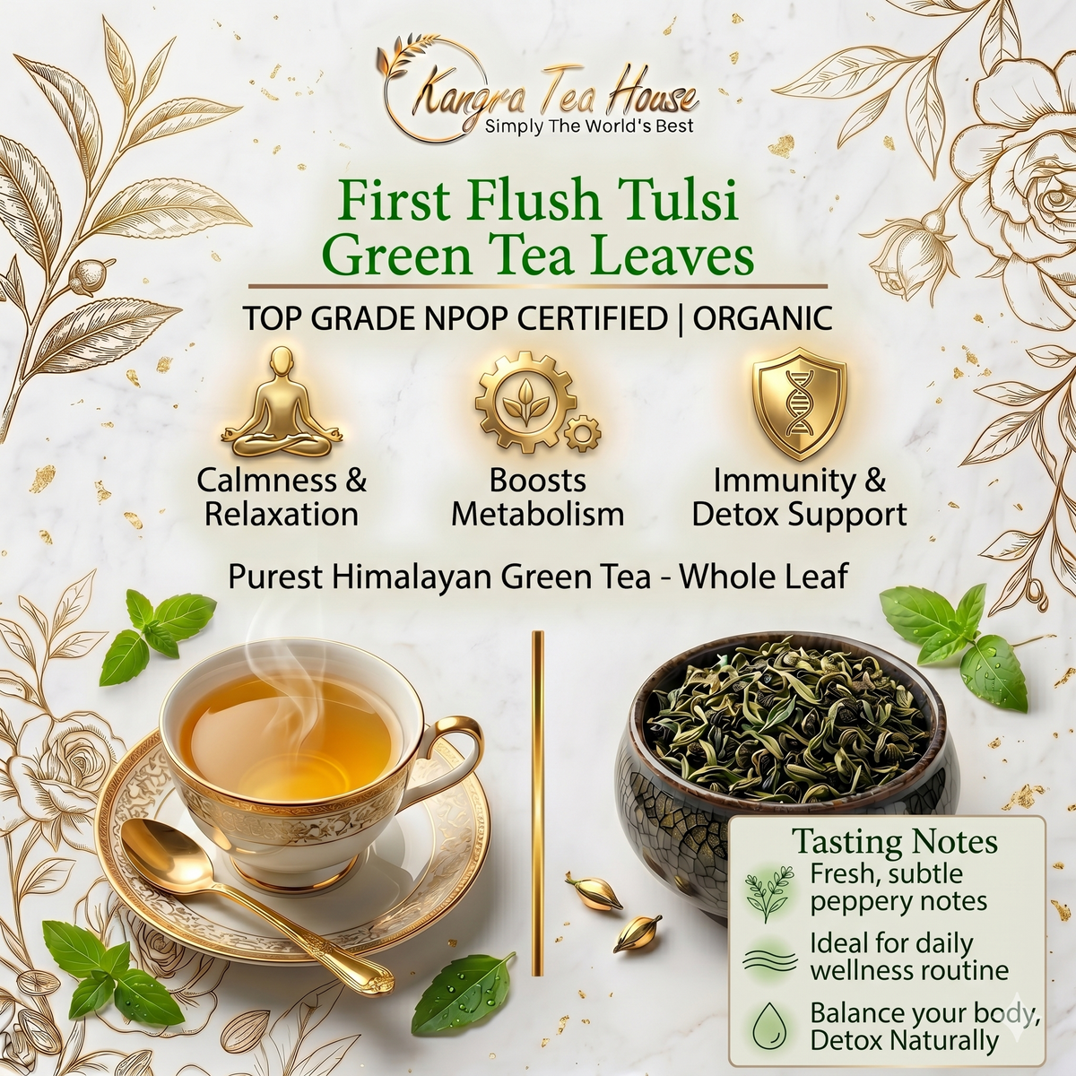 DiviniTEA tulsi organic whole leaf green tea – Kangra Tea House