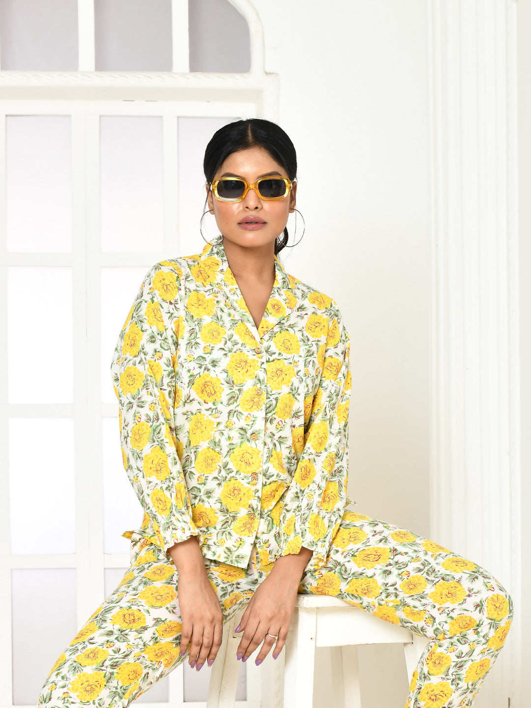 Elaura Handprinted women's cotton shirt-1
