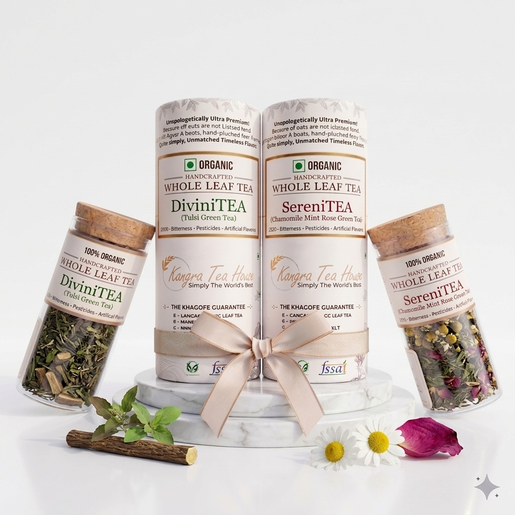 Chamomile mint rose whole leaf green tea – sleep tea & Tulsi Green Tea combo pack – Kangra Tea House