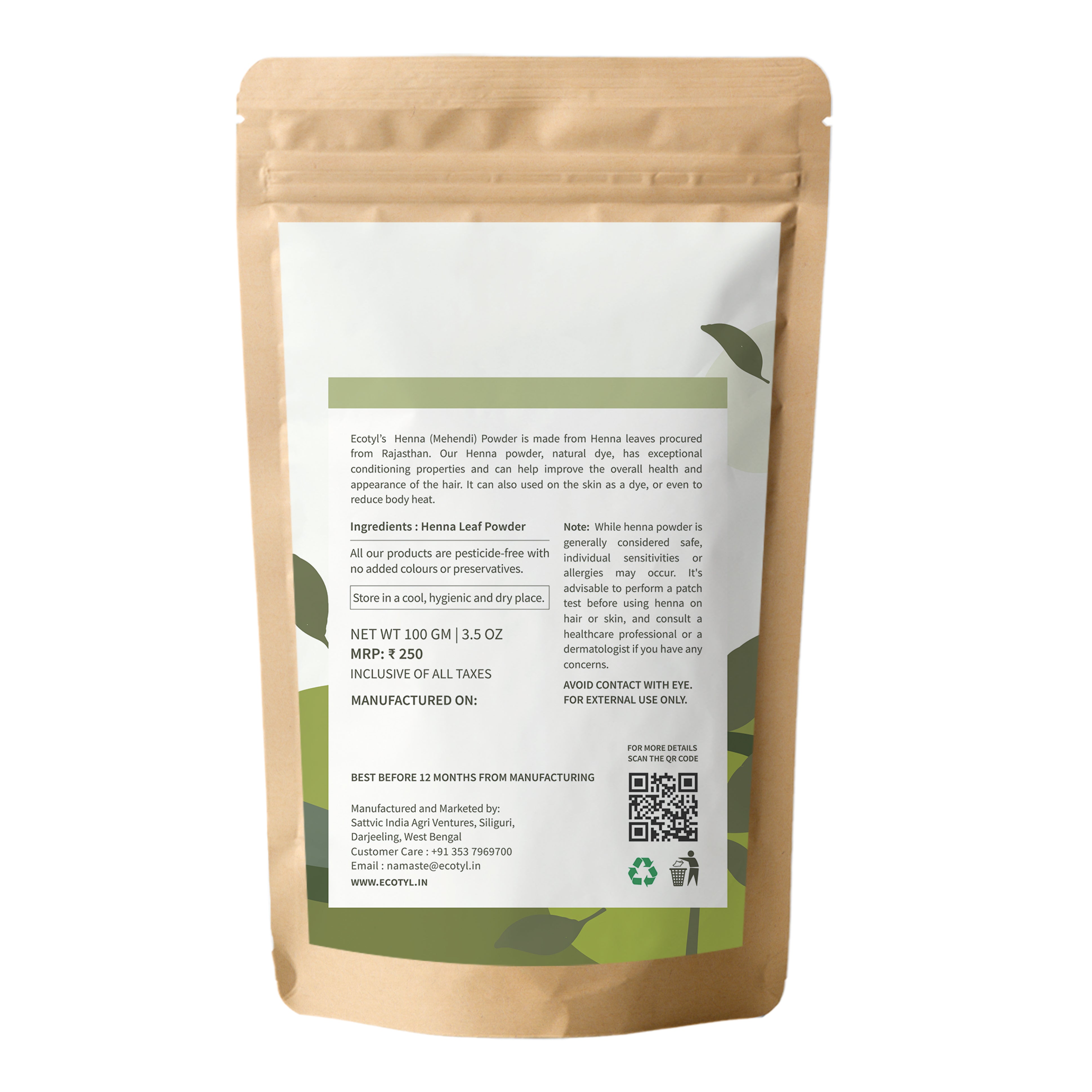 Henna Powder - Ecotyl - 100% Organic I Sustainable