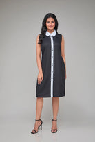 Hemp Sleeveless Contrast Collar Shift Dress