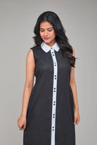 Hemp Sleeveless Contrast Collar Shift Dress