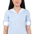Hemp V Neck Dress Blue