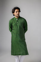 Anantha-Bottle green Cotsilk Chanderi Sujani Embroidery Kurta for Men-bihart