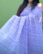 Shop AaMe violet mulmul cotton saree with graceful embroidery for festive styling