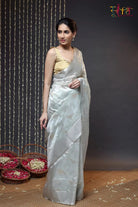 Handloom Grey Pure Silk Chanderi Saree-Sutra Art of Clothing