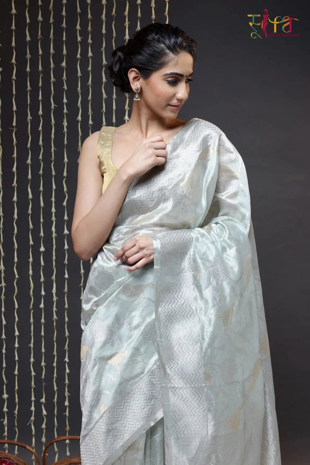 Handloom Grey Pure Silk Chanderi Saree-Sutra Art of Clothing