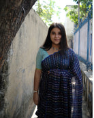 Soft and comfortable mulmul cotton saree with multicoloured embroidery in Kantha Stitch embellished with sequins perfect for party or festive occasion  in navy blue