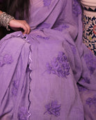 Banafsha purple cotton saree, handcrafted with delicate chikankari work for a breathable and refined look.