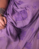 Banafsha purple chikankari embroidered mulmul cotton saree, a lightweight breathable saree for summer wear.