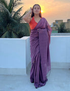Soft and comfortable plum coloured khadi cotton saree
