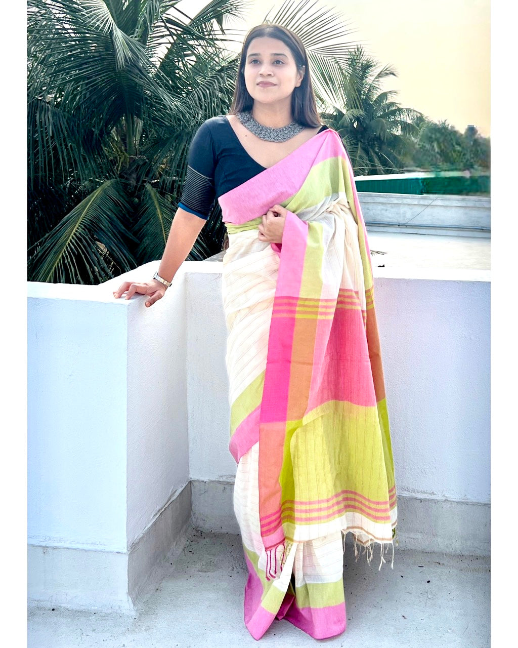 white saree,Khadi saree